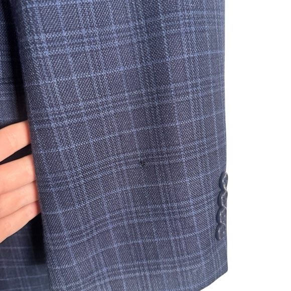 Paul Fredrick Sport Coat Blazer Mens 46 L Plaid Blue Classic Fit Wool Silk Linen - Picture 8 of 8